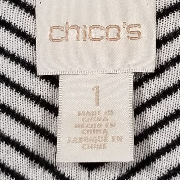 Chicos 1 US Medium Cardigan Sweater Blazer Cotton Silk Blend Black White Career - Picture 5 of 10